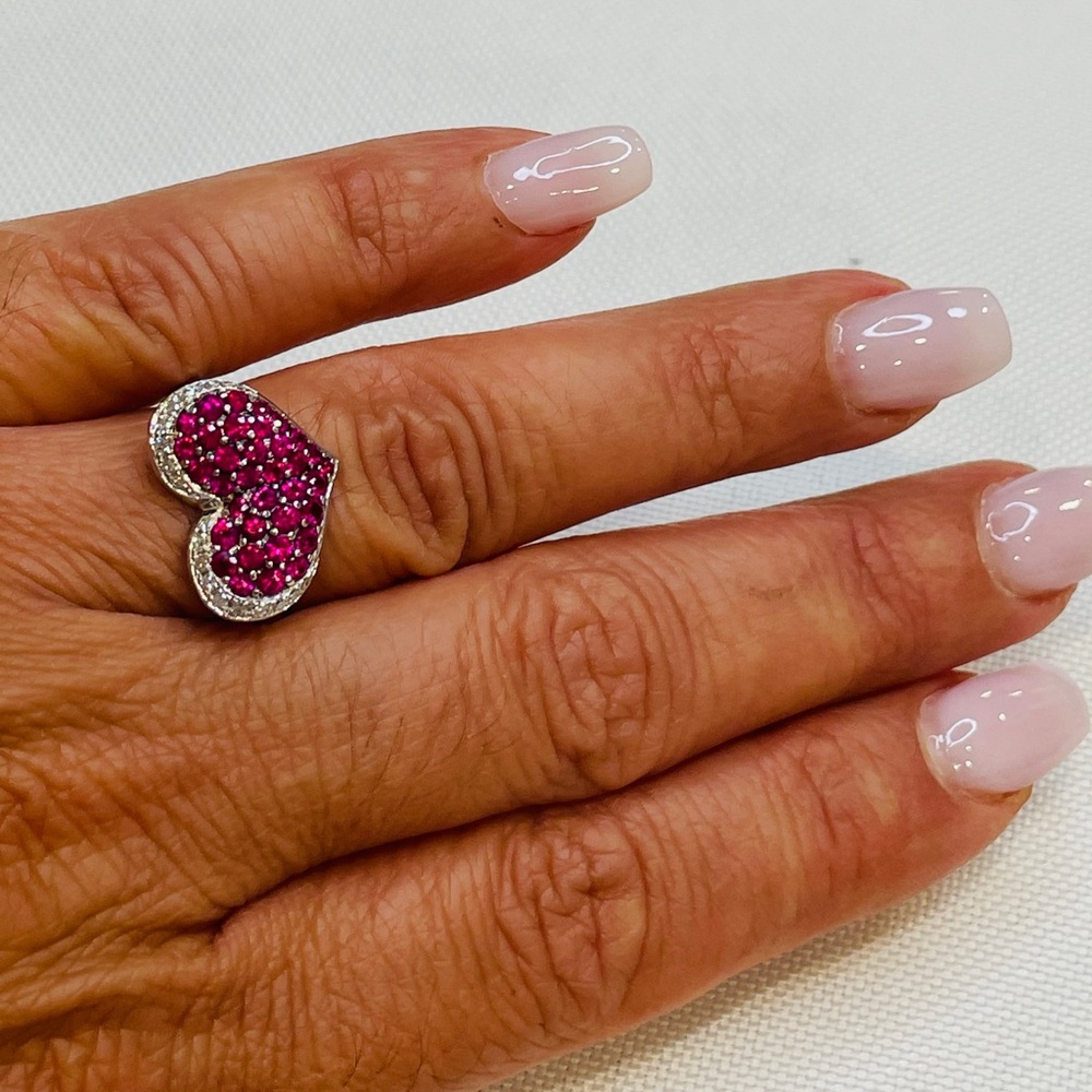 EFFY 14K White Gold Ruby and Diamond Heart Ring
